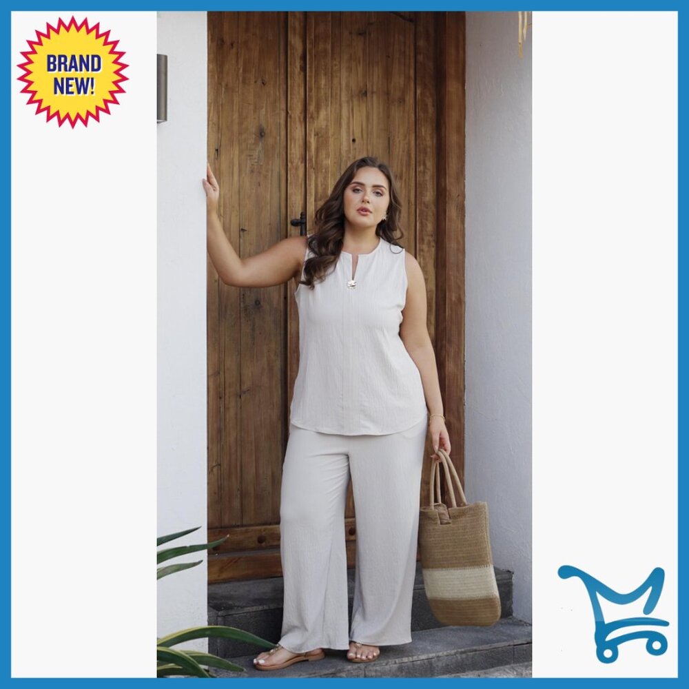 Plus Size Sleeveless Top Wide Leg Pants Matching Set Lounge Workout - Picture 6 of 7